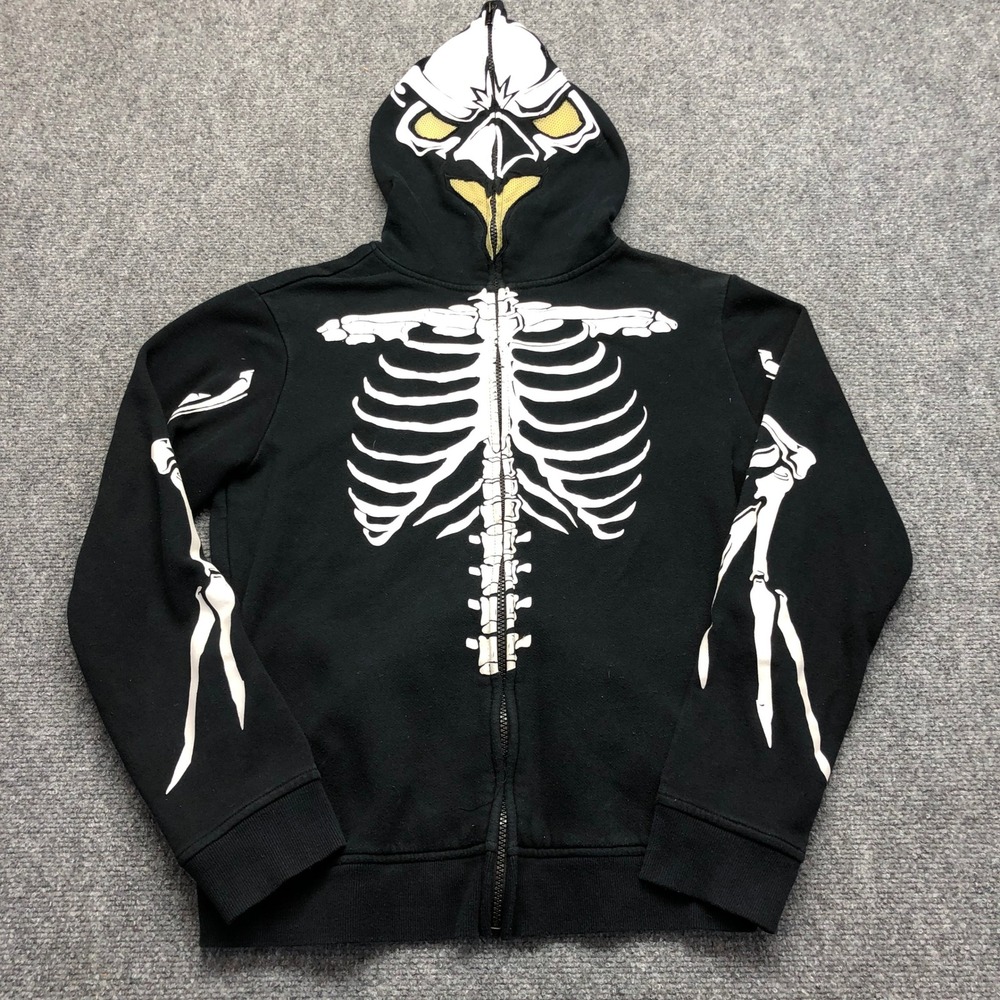 Tony Hawk Boys Black Skeleton Bird Full Zip Mask Hoodie Sweatshirt Size Large